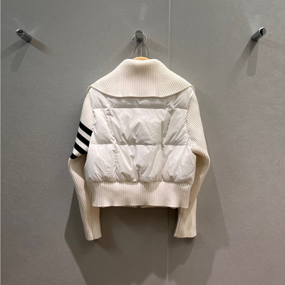 Thom Browne White Puffer Jacket with Black Stripes - Picture 2 of 8
